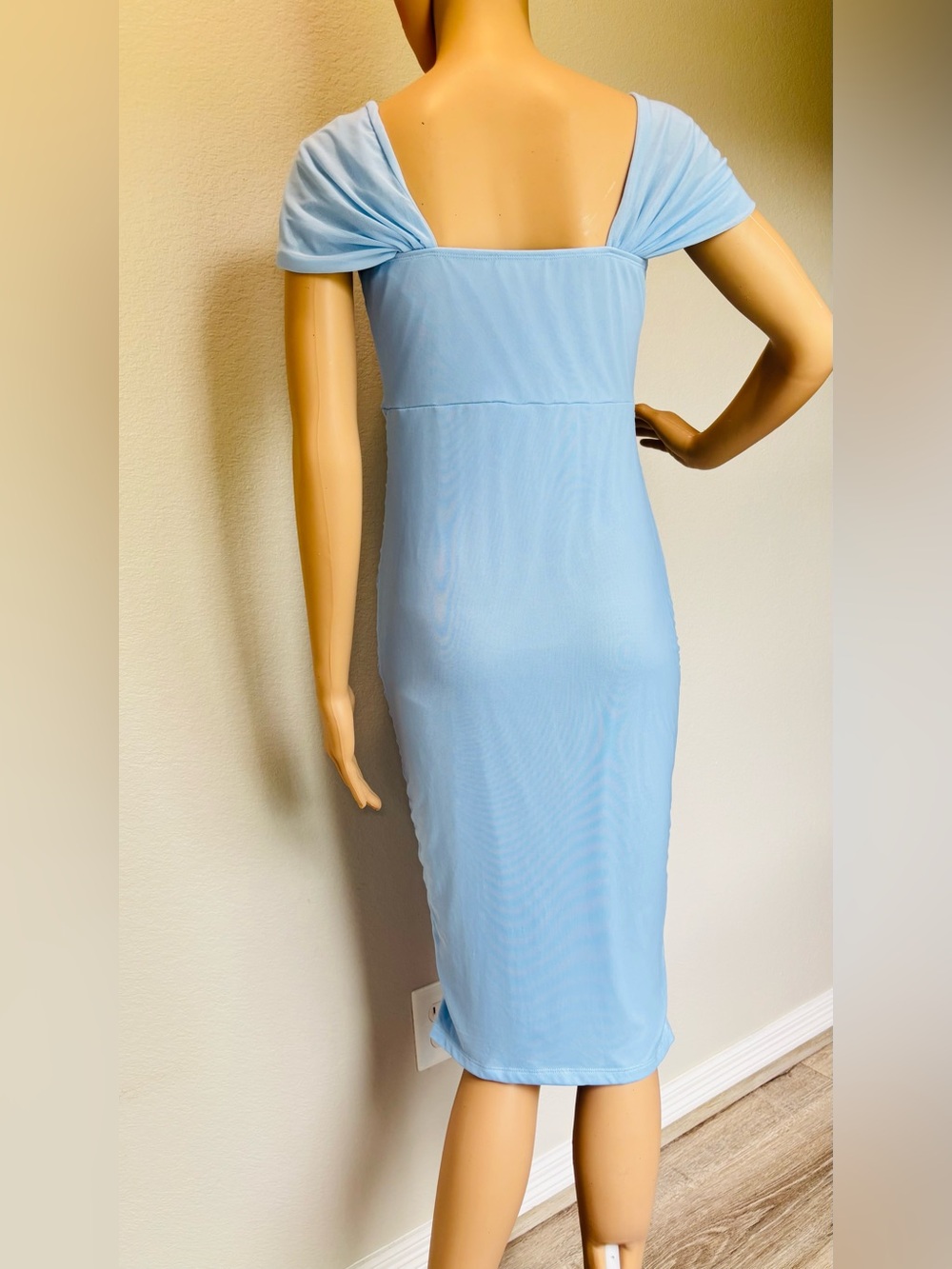 SHEIN Light Blue Ruched Midi Dress Elegant size Large NWOT - Picture 8 of 12